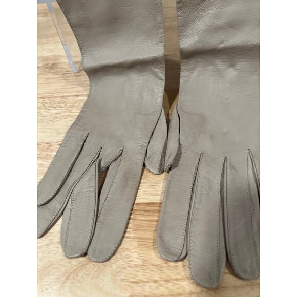 Vintage Dainty Long Leather Gloves Taupe Small JL - Picture 8 of 14